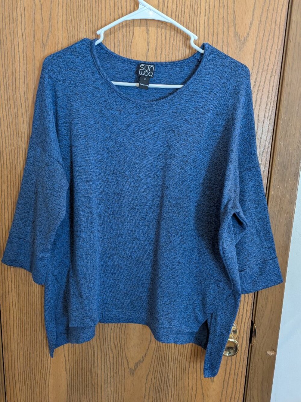 Oversized Pullover Knit Top 3/4 Sleeve Blue Casual Comfy Soft Clara Sunwoo- S